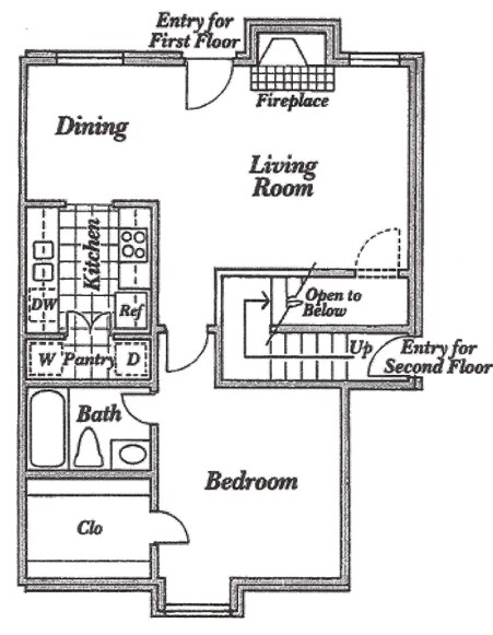 One Bed Room One Bath 115 floor plan